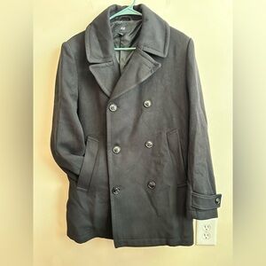 H&M Mens Black Double Breasted Mid Length Pea Coat 40R